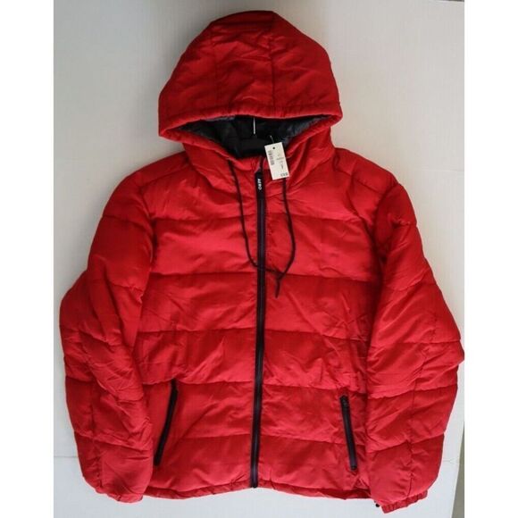 Aéropostale 2123-615 Women's Sz L Red Remixed Down Quilted Hooded Puffer Jacket - Picture 1 of 6